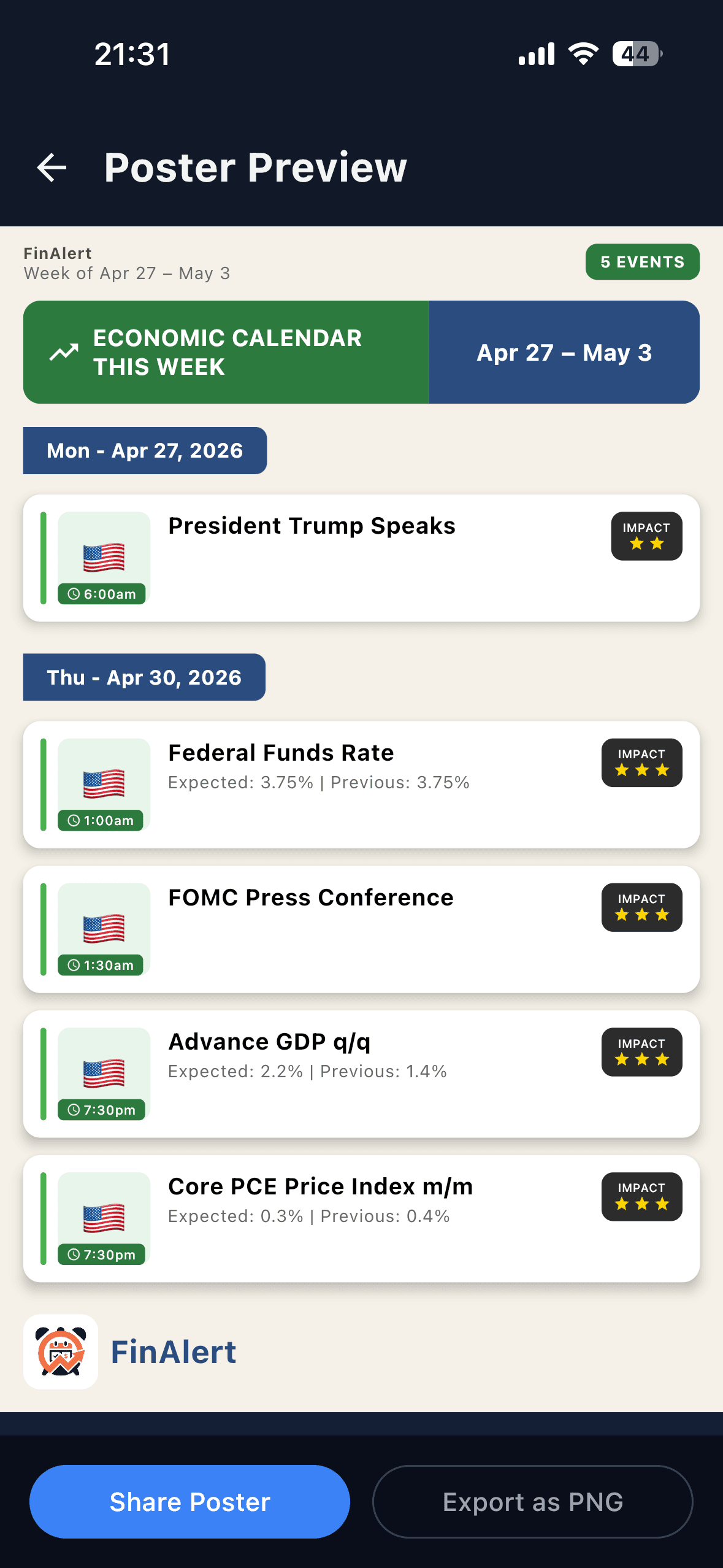 Weekly poster — share or export